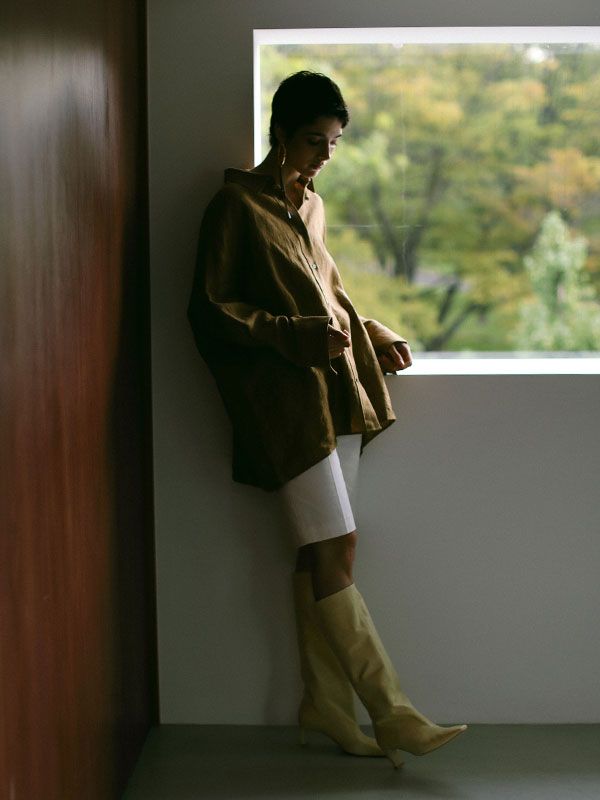 2WAYシルエットリネンシャツ - BEIGE
