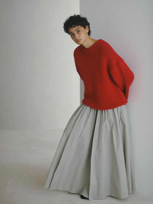 バルキーヤーンハンドニットプルオーバー - RED