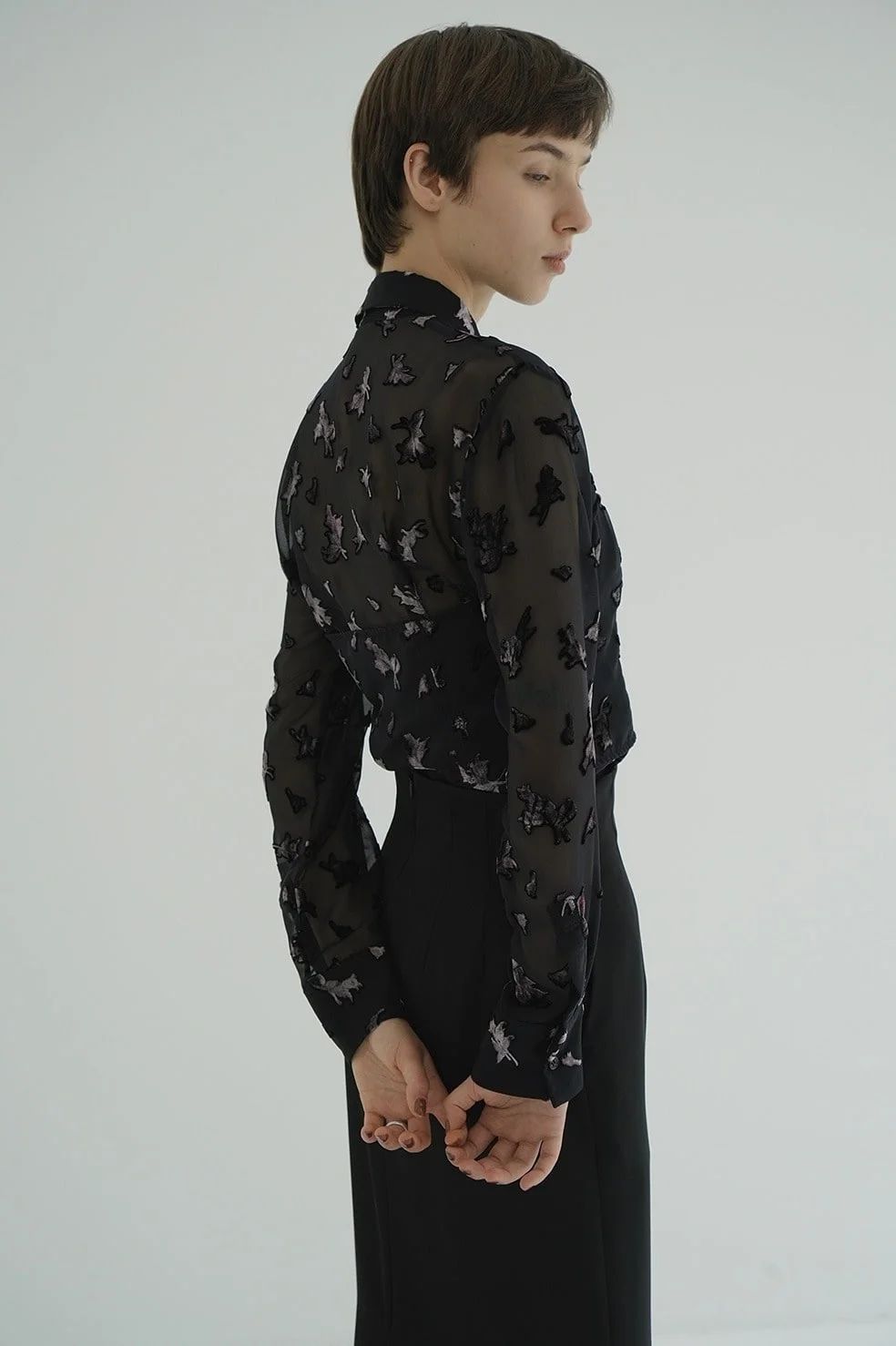 オパールプリント ビスチェ付きシャツ -  FLOWER OPAL BUSTIER SHIRTS BLACK