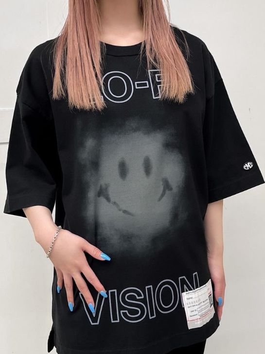 プリント ティーシャツ - Smily Face Printed T-shirt - BLACK