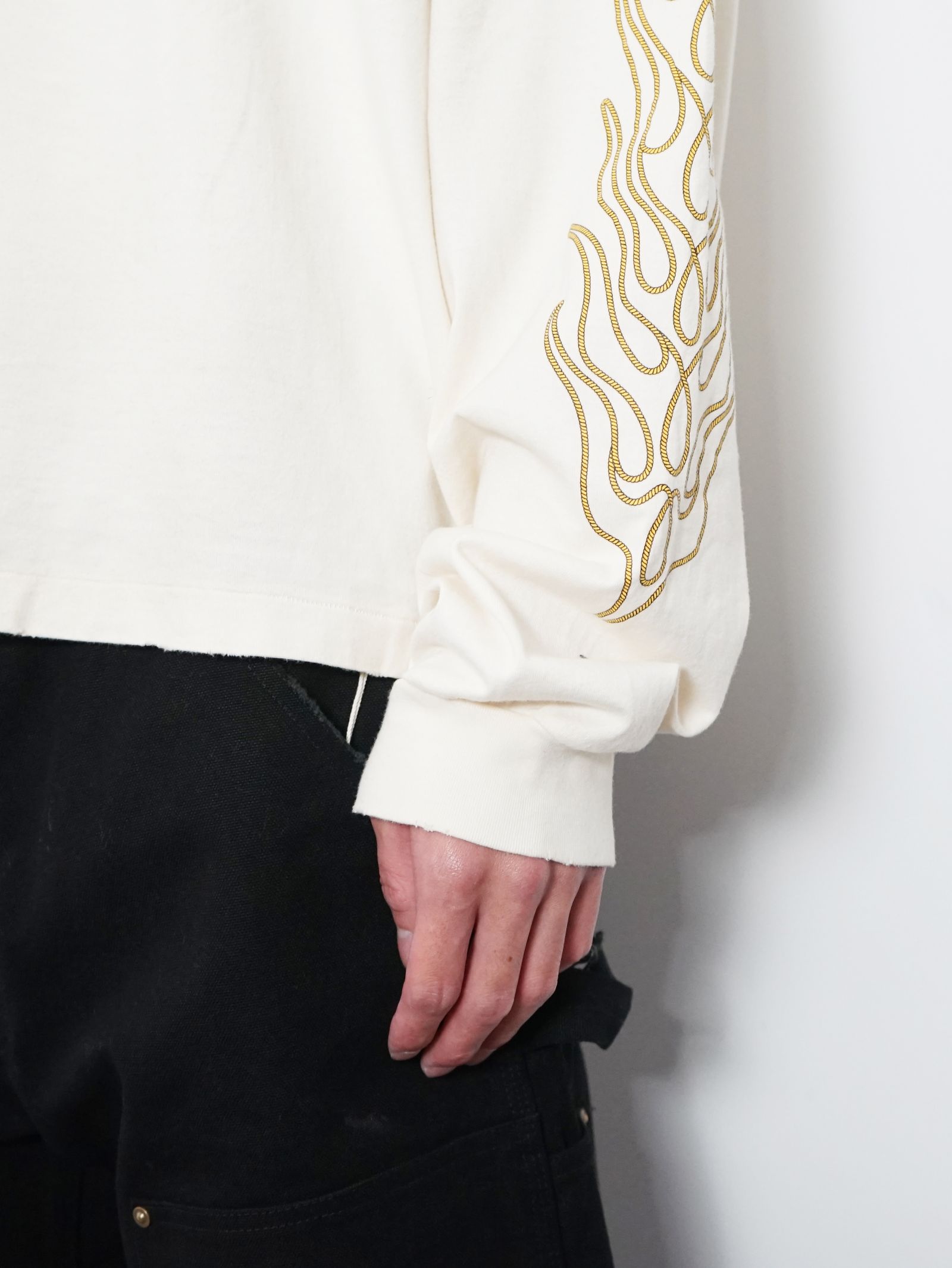 ロープ ブリーチド ロングスリーブ Tシャツ -  "ROPE" BREACHED L/S TEE - WHITE
