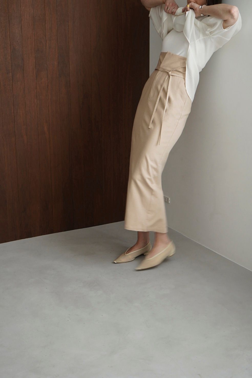 ハイウエストストレートスカート - 2WAY FOLD STRAIGHT SKIRT - BEIGE