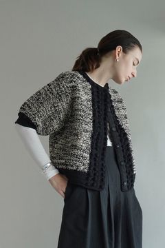 ドット ライン ハーフスリーブ ニット カーディガン -  DOT LINE HALF SLEEVE KNIT CARDIGAN