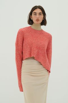 アシンメトリーショートニットトップス -  ASYMMETRY WIDE SHORT KNIT TOPS (RED)