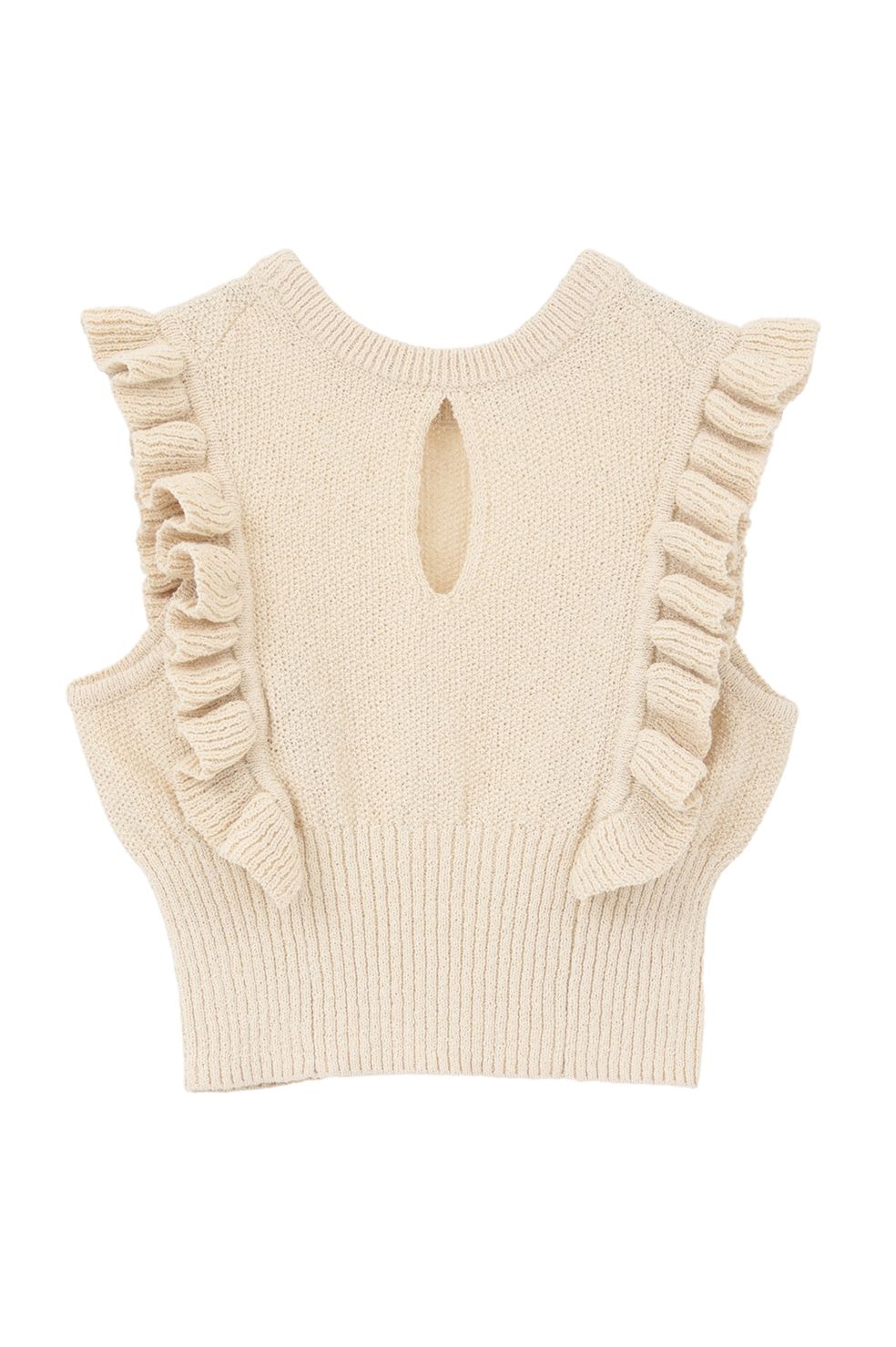フリル スリーブ ニットトップス - FRILL SLEEVE KNIT TOPS (IVORY)