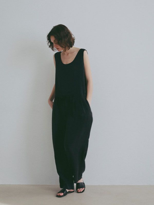 クルーネックキュプラタンクオールインワン (BLACK)