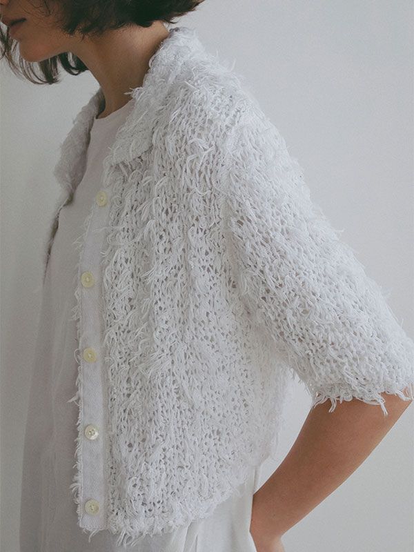 ミックスヤーンハーフスリーブコンパクトニットシャツ(IVORY)