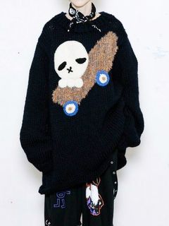 スカル スケート プルオーバー ニット - SKULL SKATE KNIT HAND KNITTED SWEATER  - BLACK × NAVY