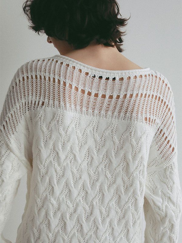 コードヤーンケーブルニットワンピース (WHITE)