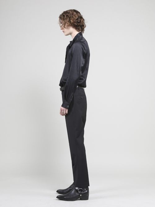 ストライプジャガードストレッチリボンシャツ - Stripe Ribbon Shirt - BLACK