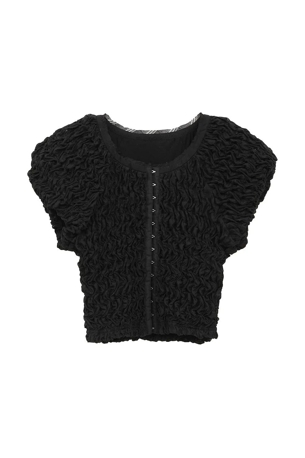 クラネ CLANE シャーリング パフ トップス SHIRRING PUFF TOPS チェック シアー素材 レディース 【2025 新作】 CLANE - シャーリングパフトップス - SHIRRING PUFF TOPS BLACK