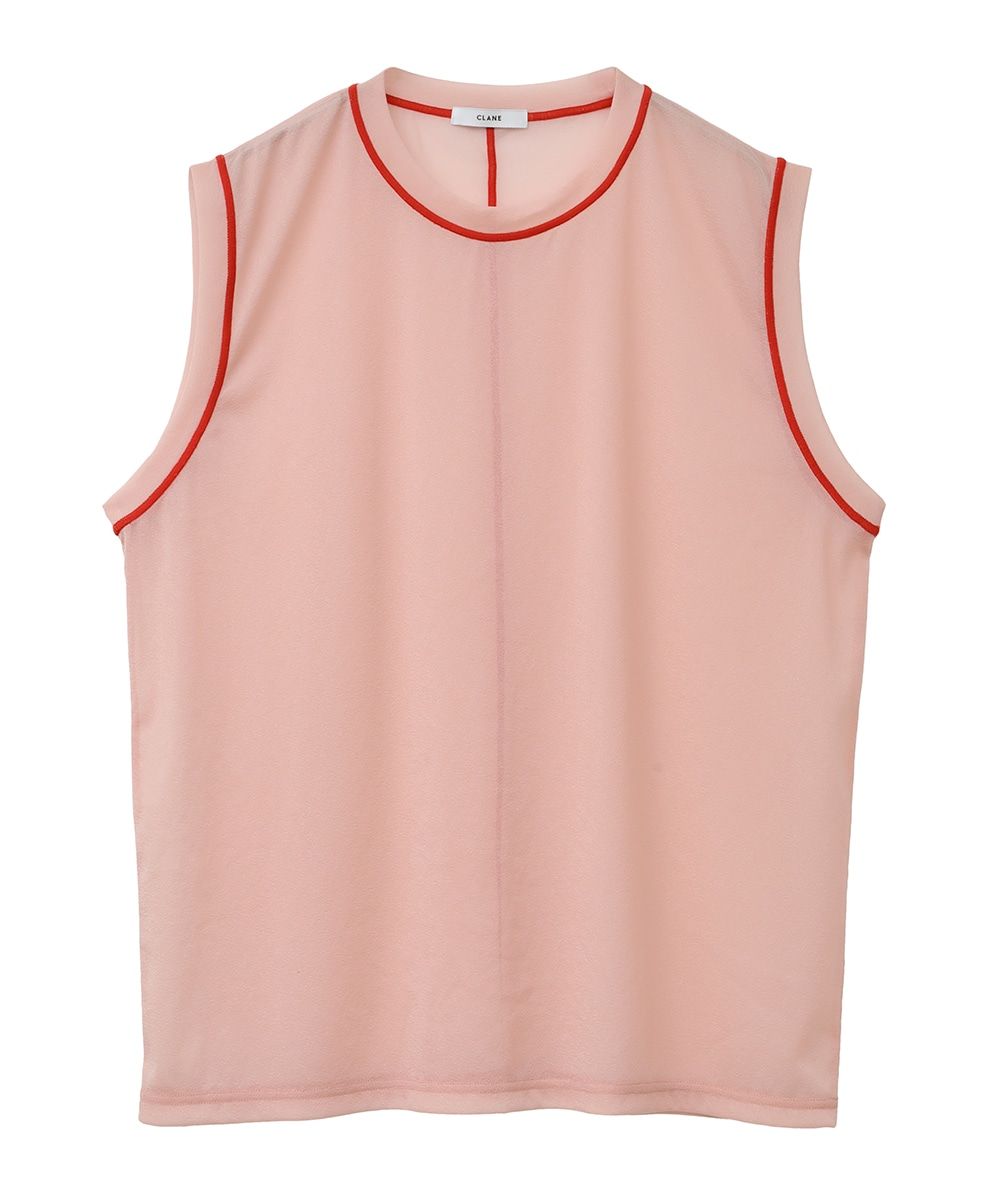 ノースリーブカットソー - LINE SHEER S/S - PINK