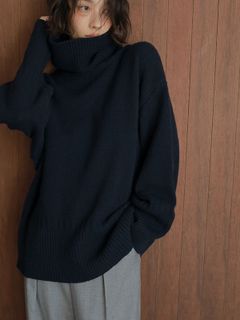 ウールカシミヤタートルニットプルオーバー - NAVY