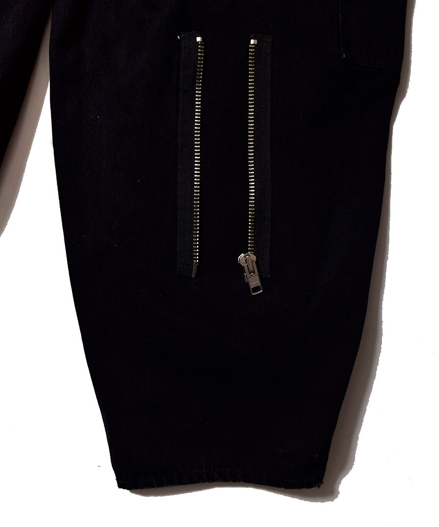 ワイドジップ ストラップデニムパンツ  - WIDE ZIP & STRAPS DENIM PANTS - DISTRESSED DENIM BLACK