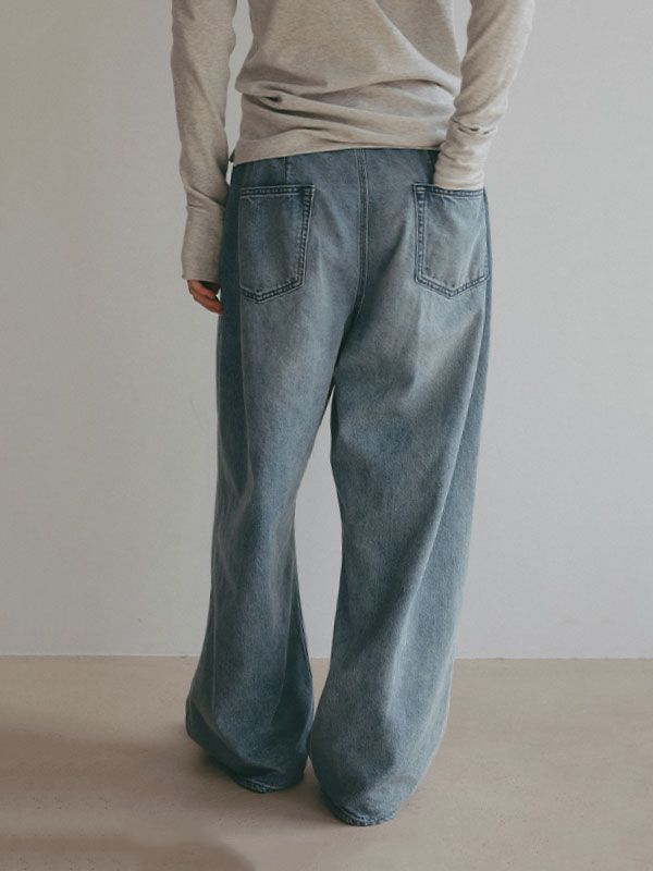 デニムタックワイドパンツ (BLUE)