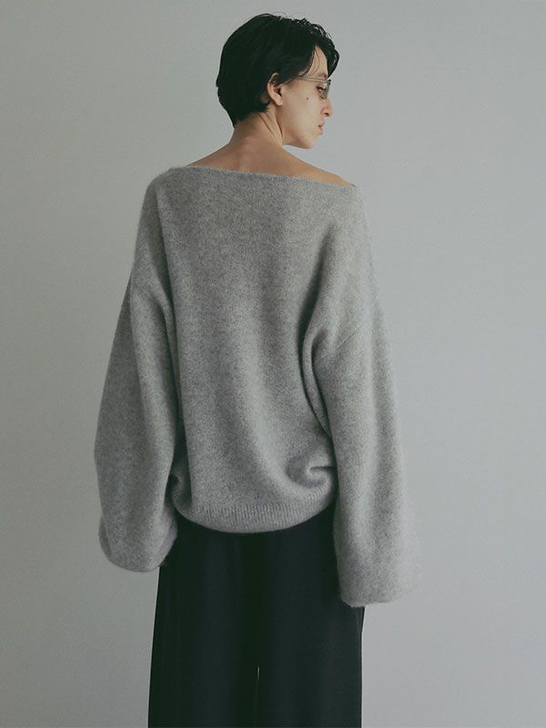 ホワイトヤクボリュームスリーブニットプルオーバー - GREY