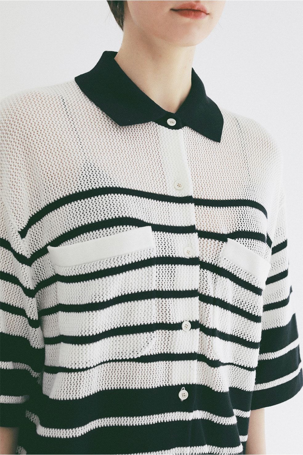 ハーフスリーブオーバーニットシャツ - HALF SLEEVE OVER KNIT SHIRT(NAVY)