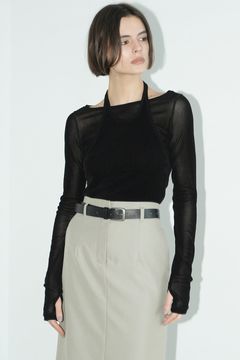 ホルタートップス / ロングスリーブトップスセット - TULLE FLOCKY LAYERED TOPS BLACK