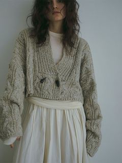 ミックスヤーンショートニットカーディガン - BEIGE