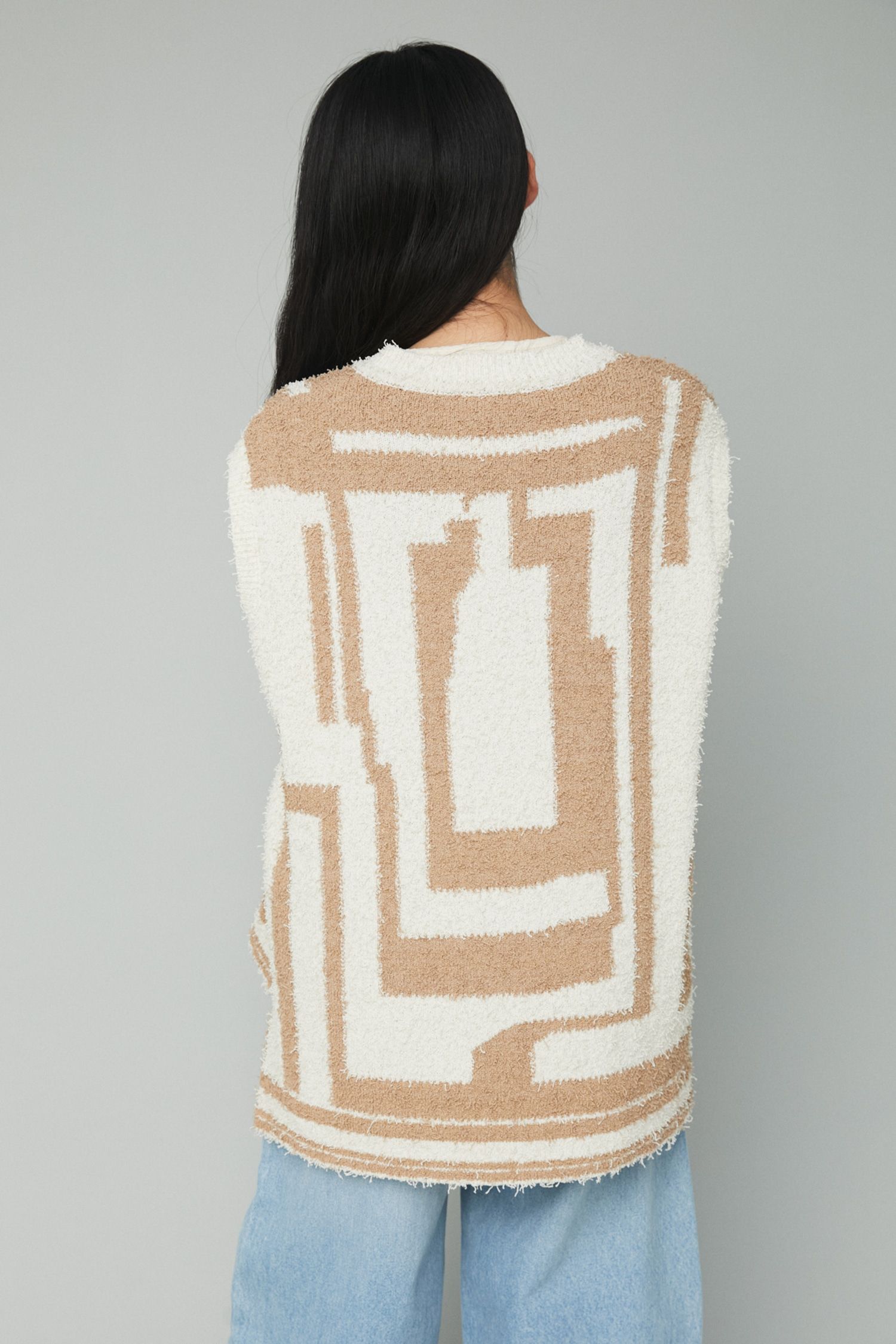 総柄 ループヤーン ニットベスト - Knit vest - 柄BEIGE