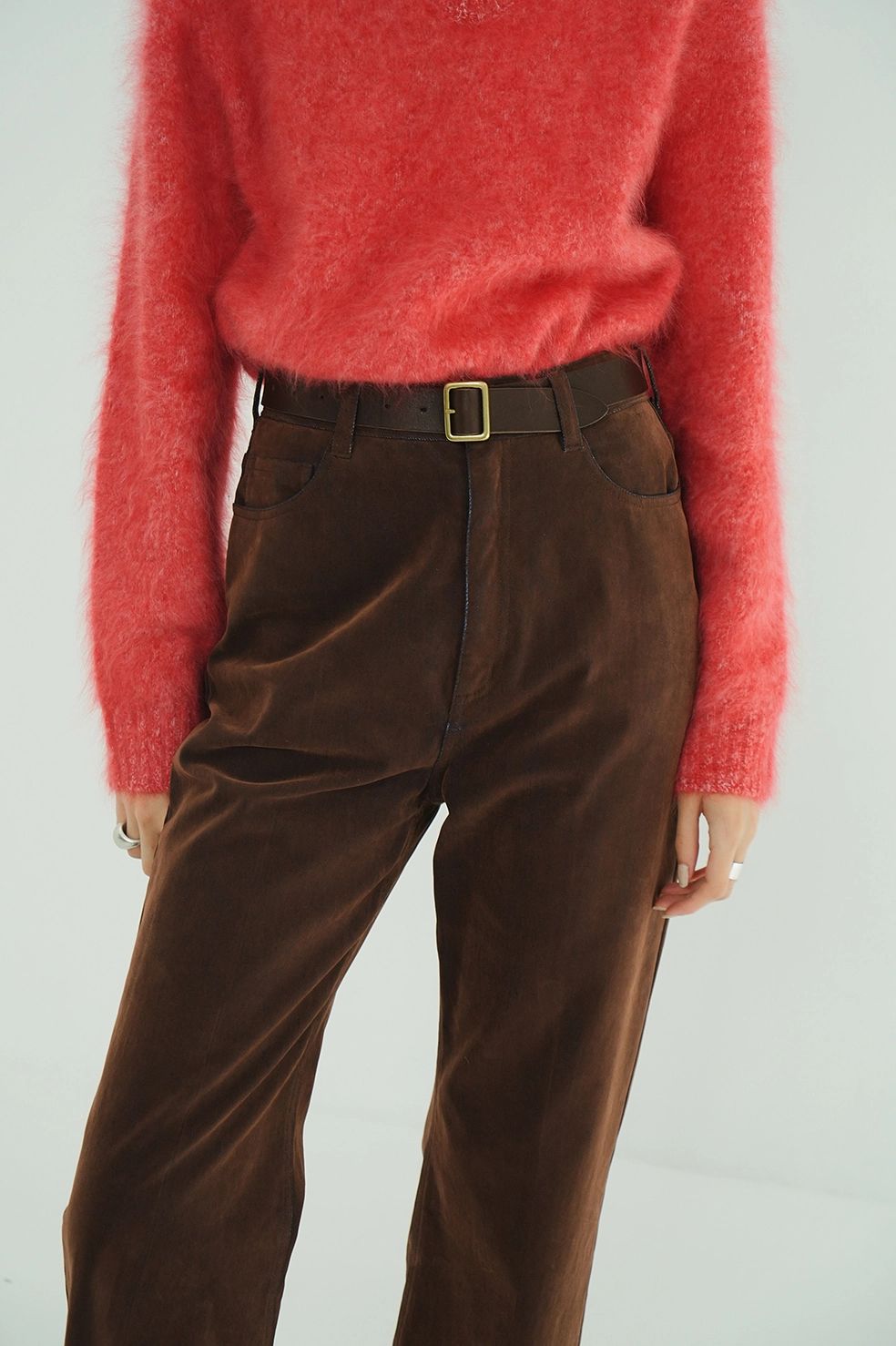 ハイウエスト フロッキーパンツ | FLOCKY CENTER PRESS PANTS（BROWN)