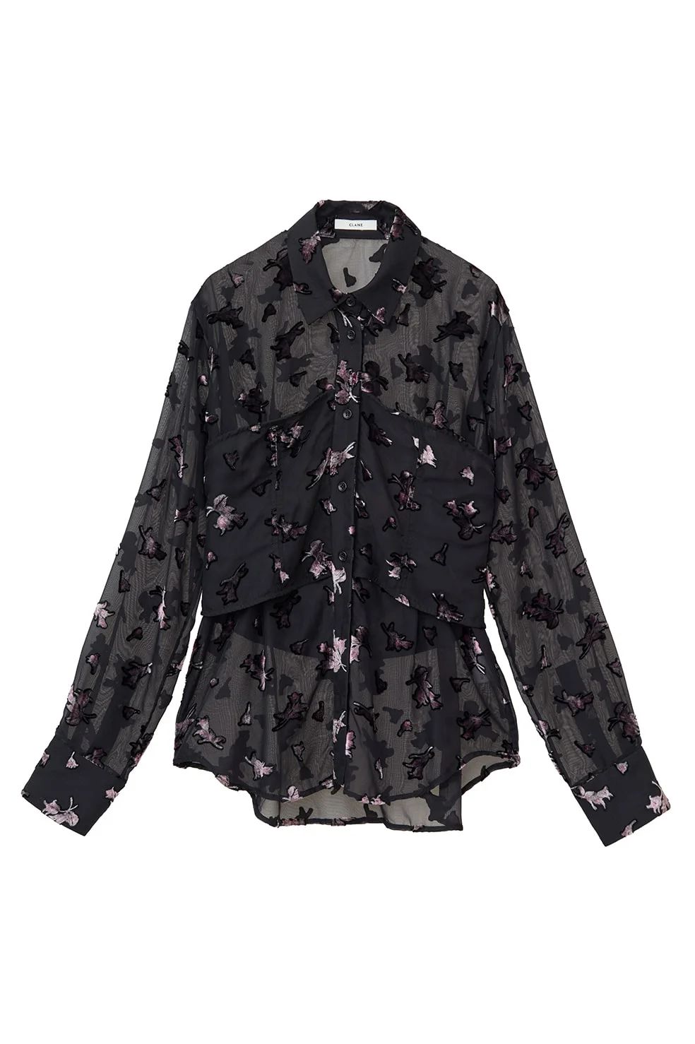 オパールプリント ビスチェ付きシャツ -  FLOWER OPAL BUSTIER SHIRTS BLACK