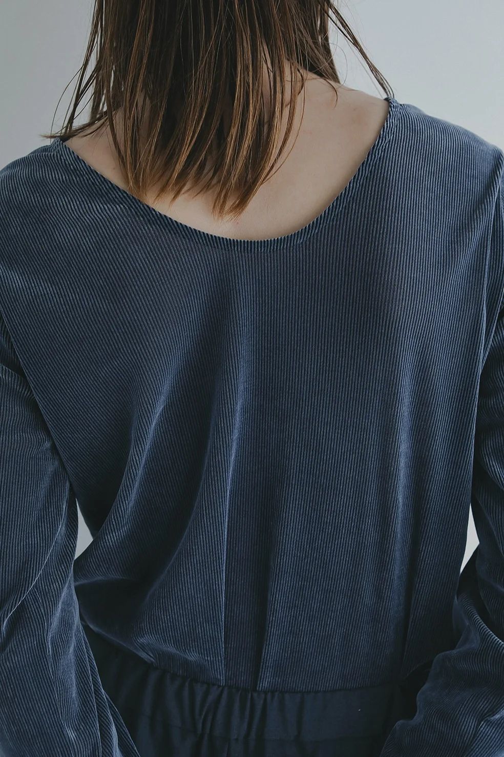 チュール フロッキー ストライプ トップス - TULLE FLOCKED STRIPE TOPS (BLUE)