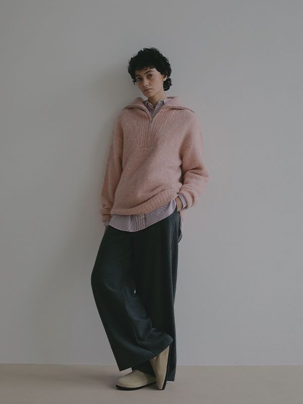 ウーリーセミワイドパンツ （チャコール）