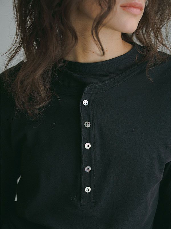 ヘンリーネックレイヤードセットロンTee - BLACK