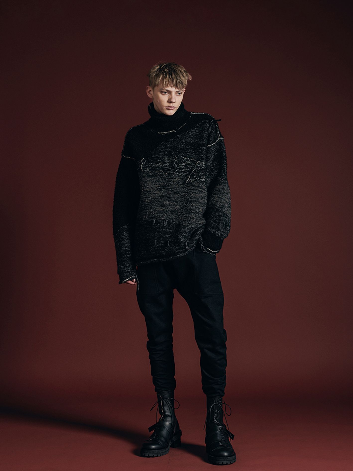 リバーシブル プルオーバー - reversible grunge sweater - VI-3652-07 - A-BLACK