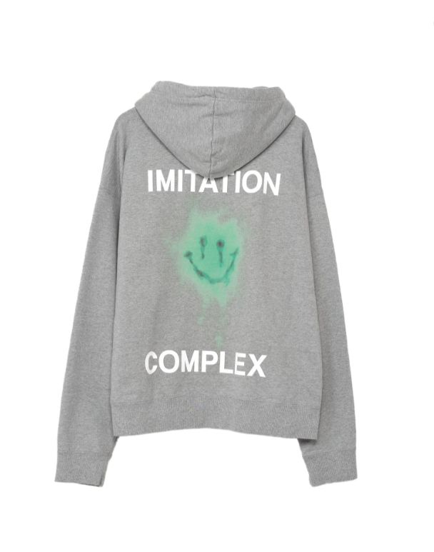 スマイリーフェイス プリンテッドフーディー -Smily Face Printed Hoodie - GREY