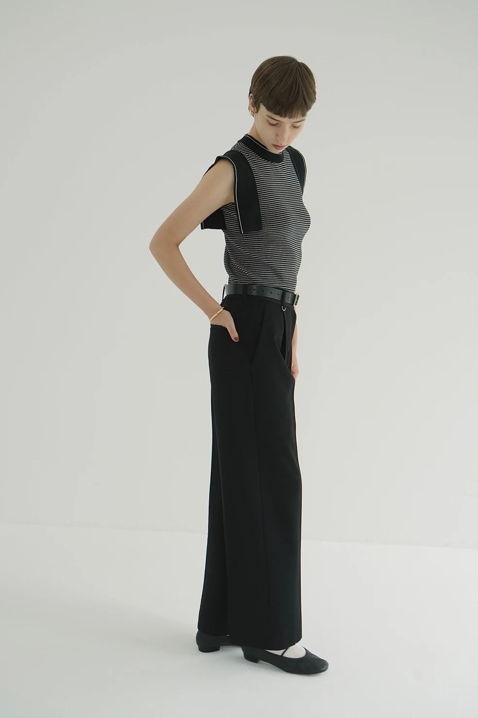 2WAY TUCK STRAIGHT PANTS BLACK - タックストレートパンツ