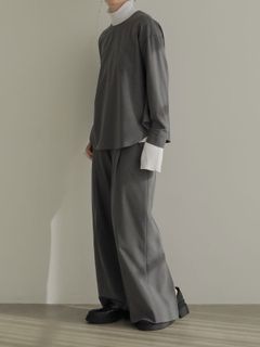 セミワイドタックスリットパンツ - GREY