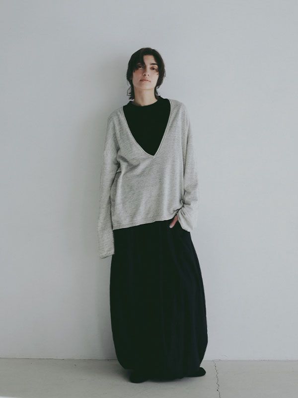 コットンリネンハイゲージネックニットプルオーバー (LIGHT GREY)