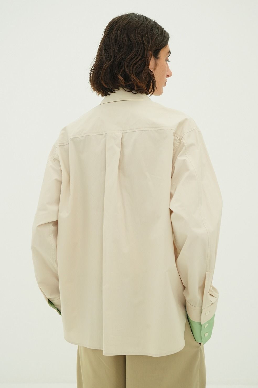 レイヤードシャツ - TWO TONE LAYERED SHIRTS (BEIGE)