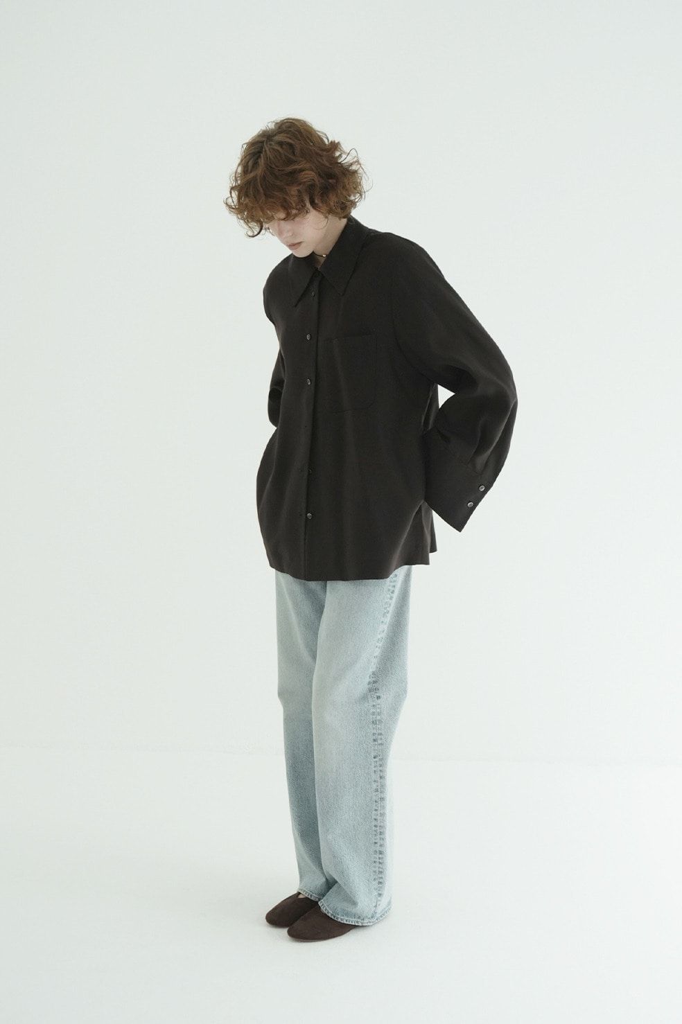 テンセルシャツジャケット - TENCEL SHIRT JACKET (BROWN)