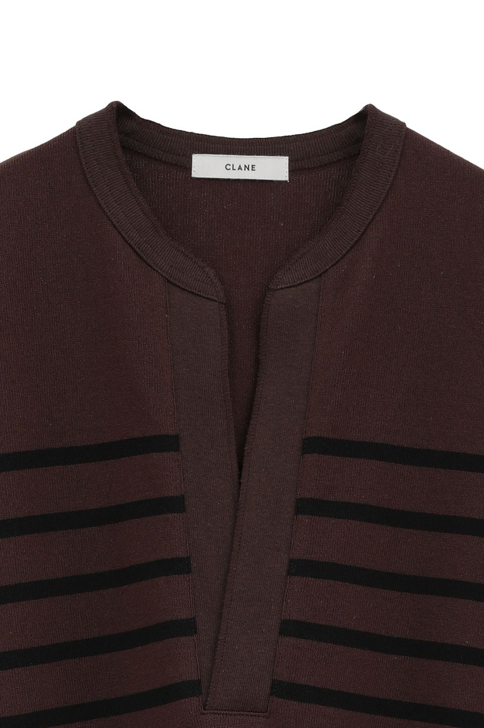 ヘンリーネックデザイントップス - WIDE HENRY NECK BORDER TOPS (BROWN)