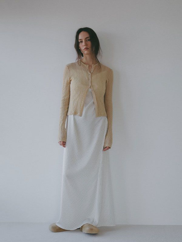 パターンスティッチシアーニットカーディガン （BEIGE)