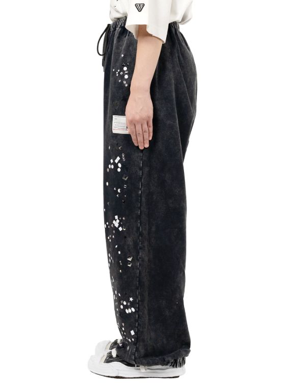 エンベリッシュド ブリーチド スウェットパンツ - Embellished Bleached Sweat Pants (BLACK)
