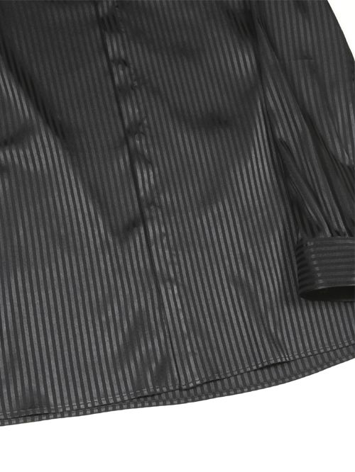 ストライプジャガードストレッチリボンシャツ - Stripe Ribbon Shirt - BLACK