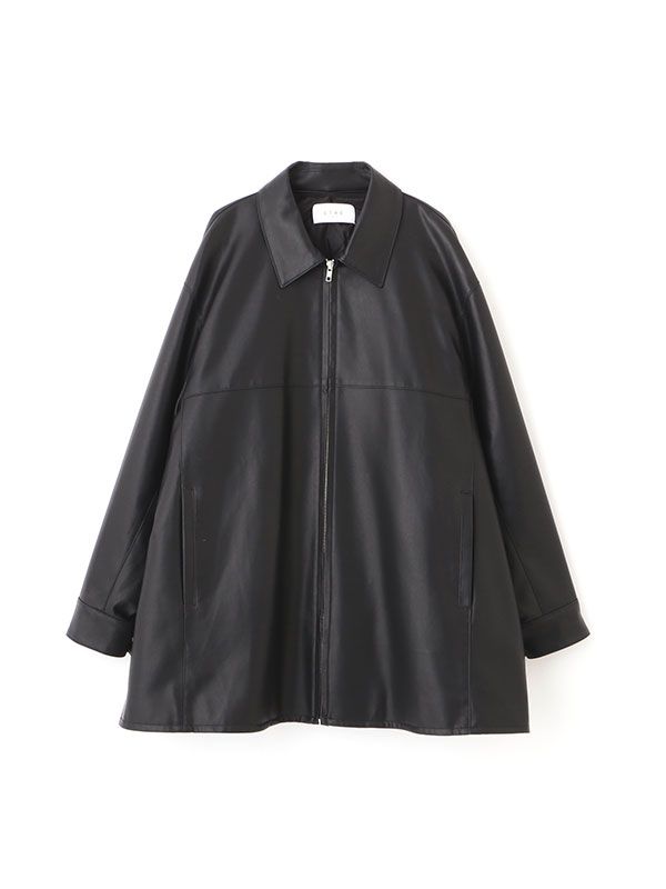 フェイクレザーオーバーサイズブルゾン - BLACK
