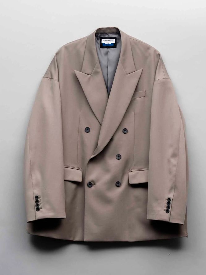 オーバー テーラードジャケット  - Wool Mix Prime-Over Peaked Lapel Double Tailored Jacket GREY