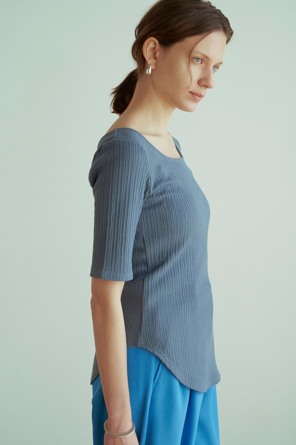 リブディープネックトップス -  RIB DEEP NECK TOPS - BLUE