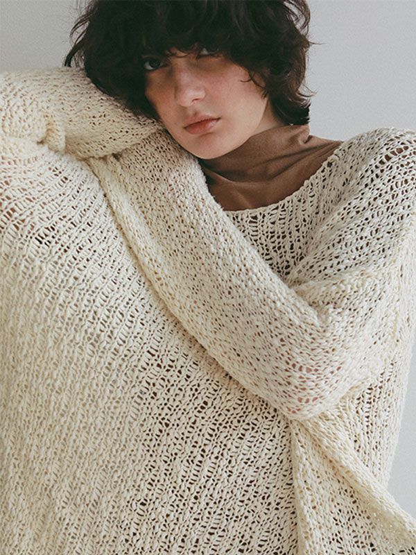 スラブヤーンローゲージニットプルオーバー (CREAM)