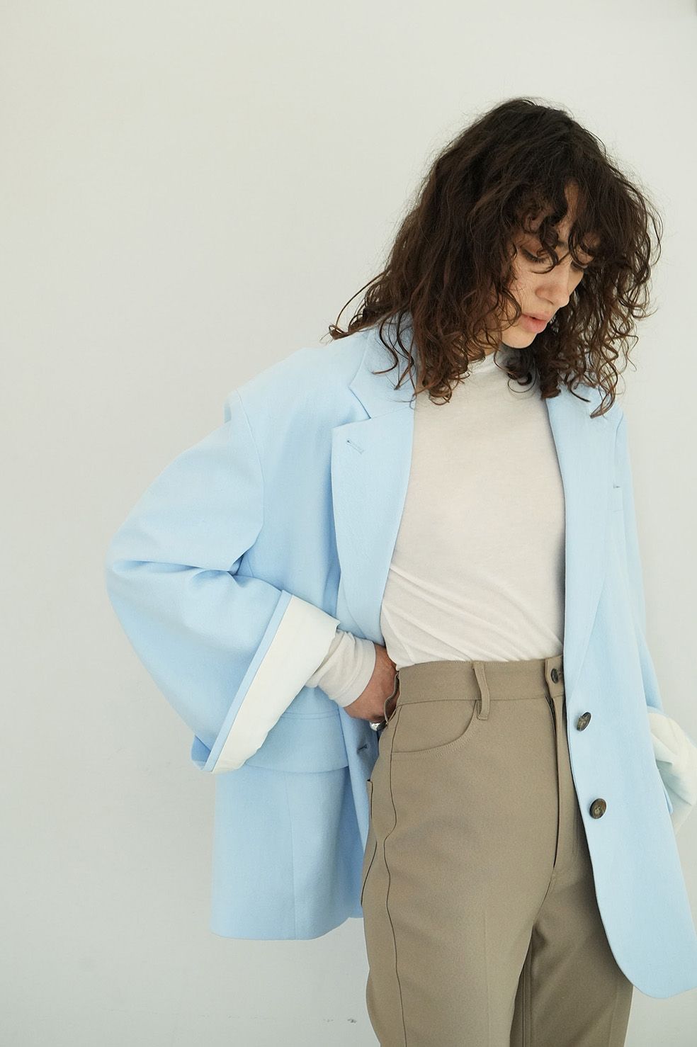 CLANE - LOOSE BELL SLEEVE JACKET- BLUE- ルーズベルスリーブ 