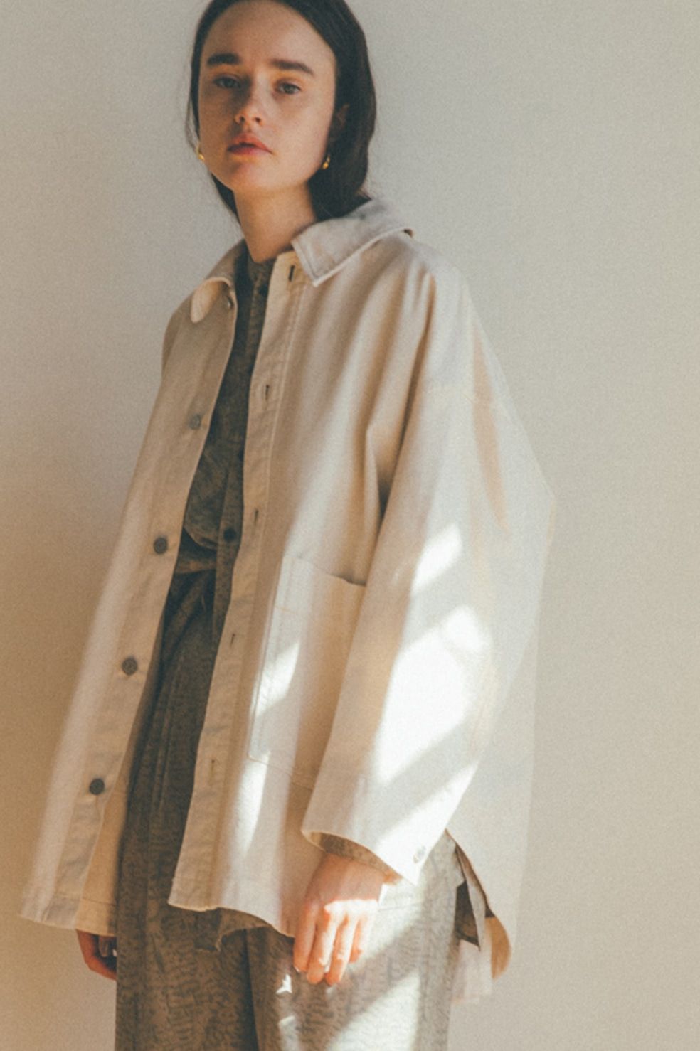 CLANE - デニムカバーオール - BACK SQUEEZE DENIM JACKET - WHITE 