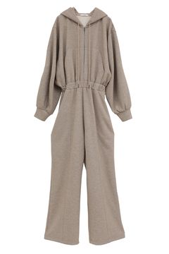 フード付きスウェットオールインワン - HOODED SWEAT ALL IN ONE BEIGE