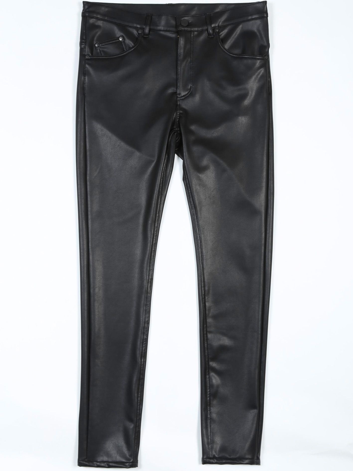 4WAYストレッチフェイクレザーレギンスパンツ - Fake Leather Pants - BLACK