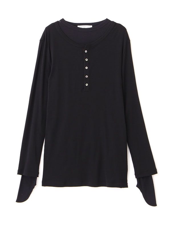 ヘンリーネックレイヤードセットロンTee - BLACK