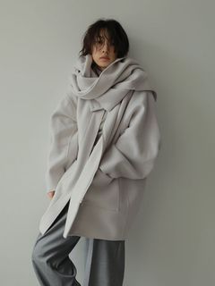 フーディーストールコクーンコート - GREY